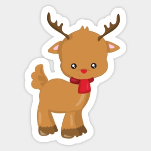 Christmas Reindeer, Red Nose, Scarf, New Year Sticker